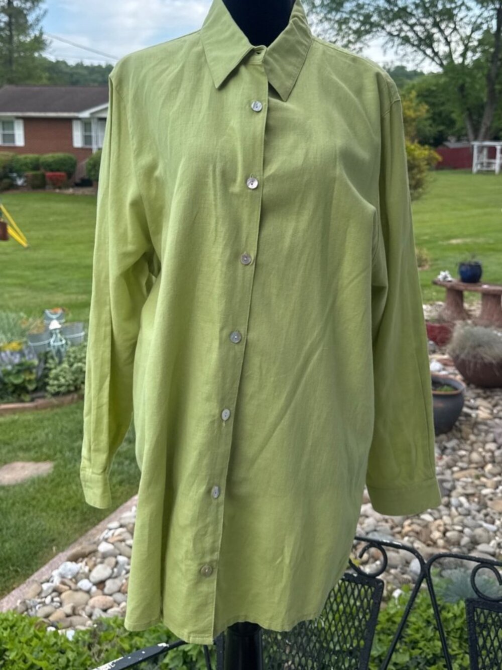 Vintage Casual Corner Linen Shirt XL Lime Green Button Up Oversized Tunic